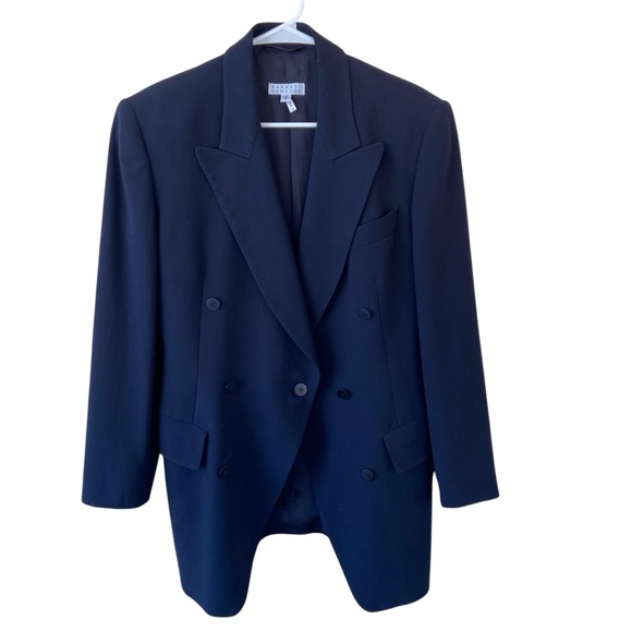 Vintage Barneys New York Navy Double Breasted Blazer Pure New Wool size 8 - Picture 1 of 8